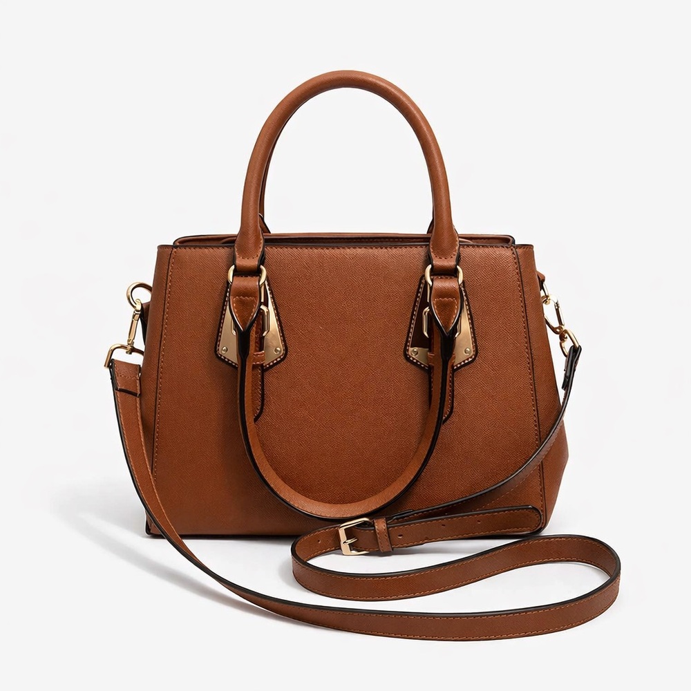 Brown Structured Satchel Crossbody Bag | Top Handle | Classic Work Tote